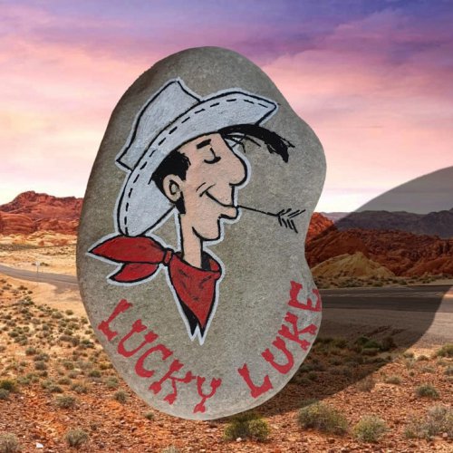 Lucky Luke sur galet - peinture acrylique