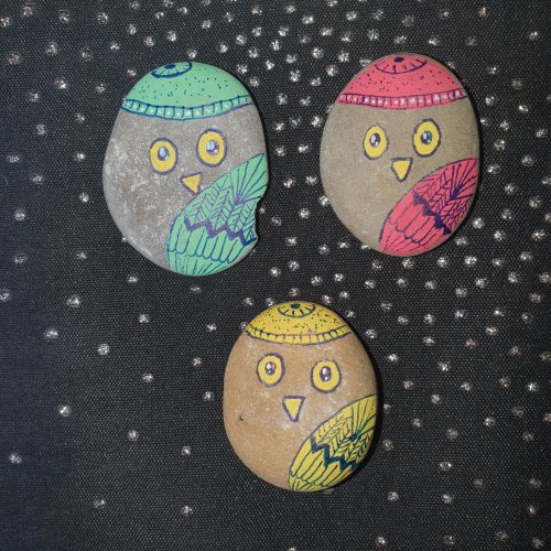 Owls on rocks