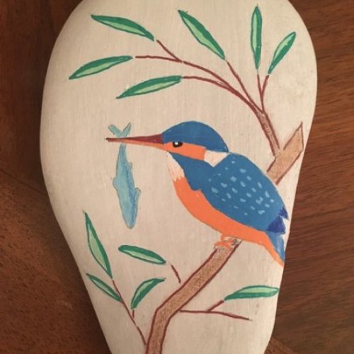 SC119 A bird on a branch - Let's play with painted rocks !