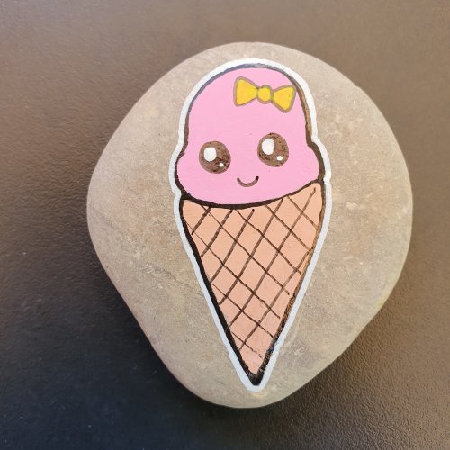 Kawaii ice-cream - painted rock