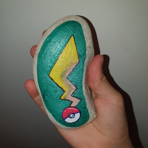 Pikachu - pokeball - painted rock