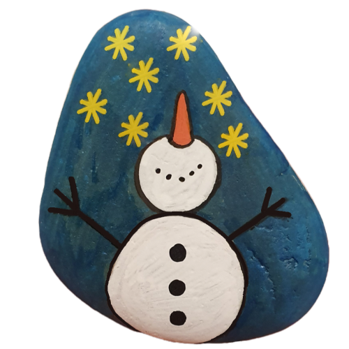 A Snowman looking at the Stars - Painted rock