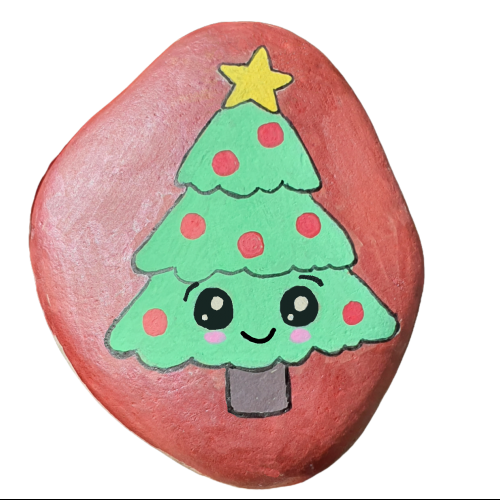 Kawaii Christmas Tree - Painted rock