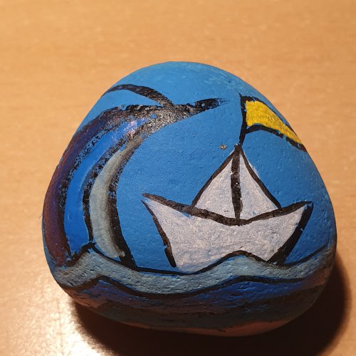 Boat on the water - Painted rock