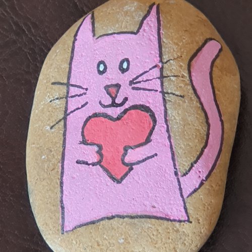 Easy cat on rock - painted rock