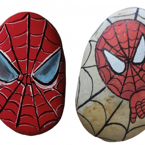 Spiderman on rock - painted rock