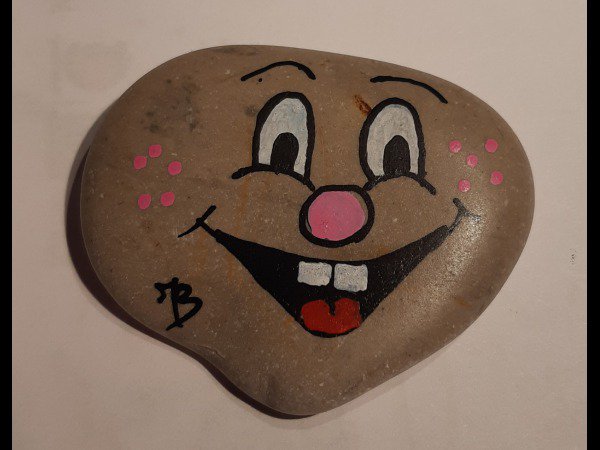 Painted rocks faces, Barbapapa and m&m's Creator 35 : Friendly head on rock : 1643918994.createur.galet.35.jpg