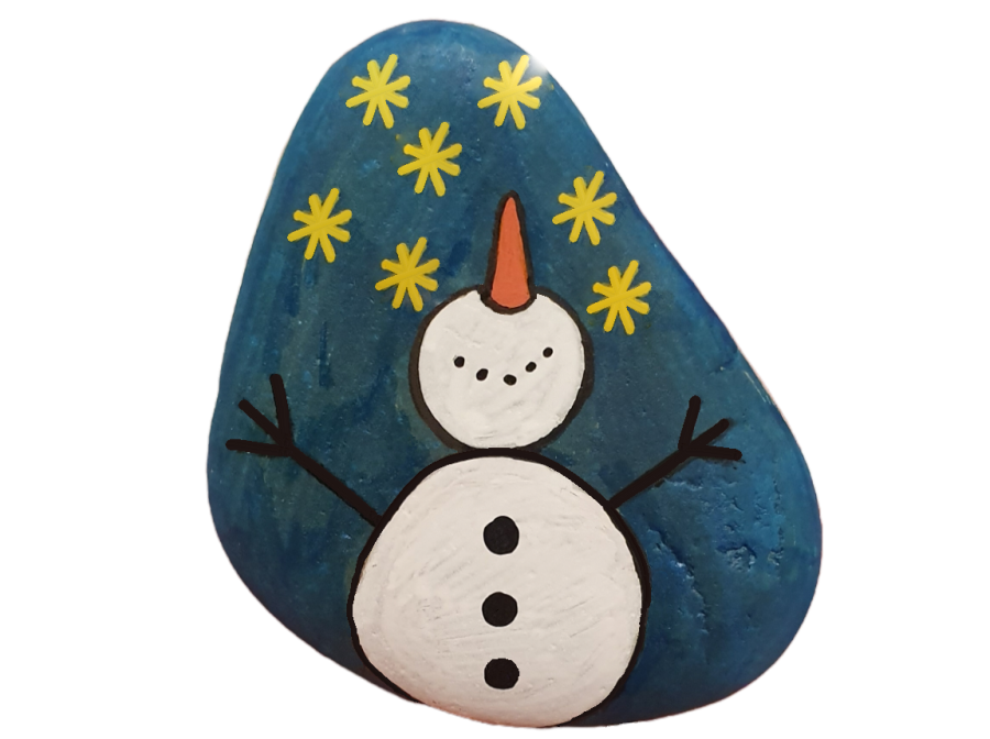 Galet peint de Noël Bonhomme de neige qui admire les étoiles : 1668414603.bonhomme.de.neige.qui.admire.les.etoiles.png