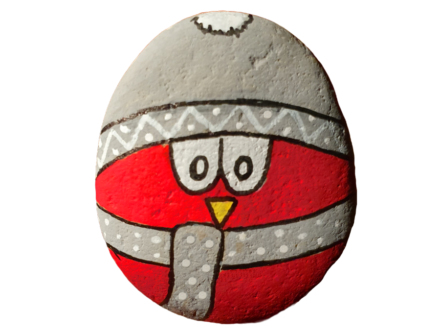 Galet peint de Nol Oiseau avec son bonnet - Dcoration de Noel en galet : 1668414877.oiseau.png