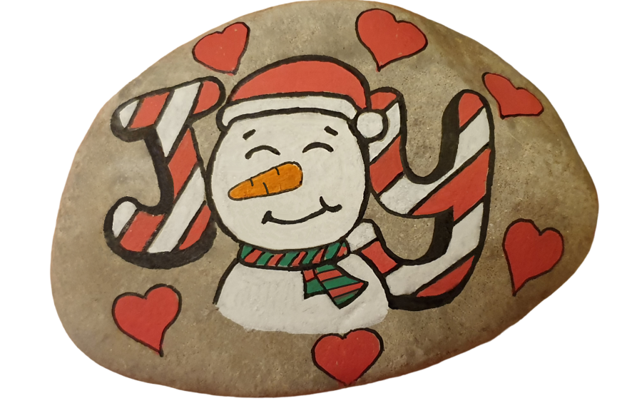 Galet peint de Noël Bonhomme de neige JOY - Modele pour une chasse aux galets de Noel : 1668415136.joy3.png