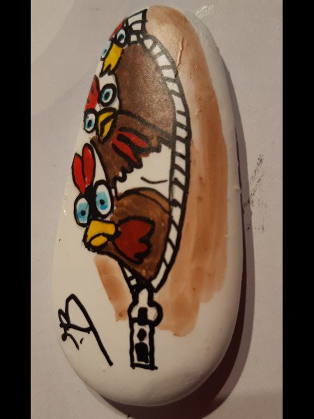 Animal : Oiseau Créateur galet 35 Humoristique dessin poule rigolote : 1675975364.createur.galet.35.les.poules.jpg