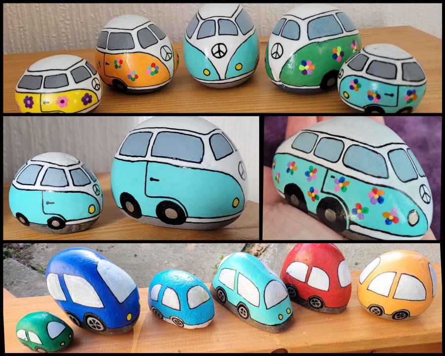 Hippie vans on rock - Painted rocks