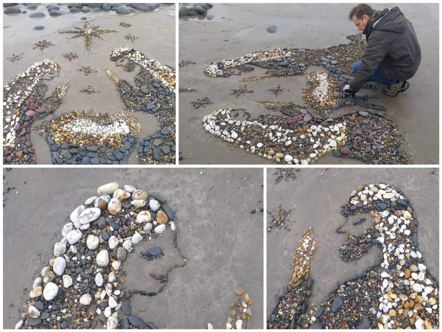 La Nativité Art de galet sur plage