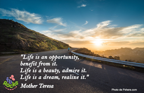 Mother Teresa quote Life is an opportunity, benefit from it. Life is a beauty, admire it. Life is a dream, realize it
