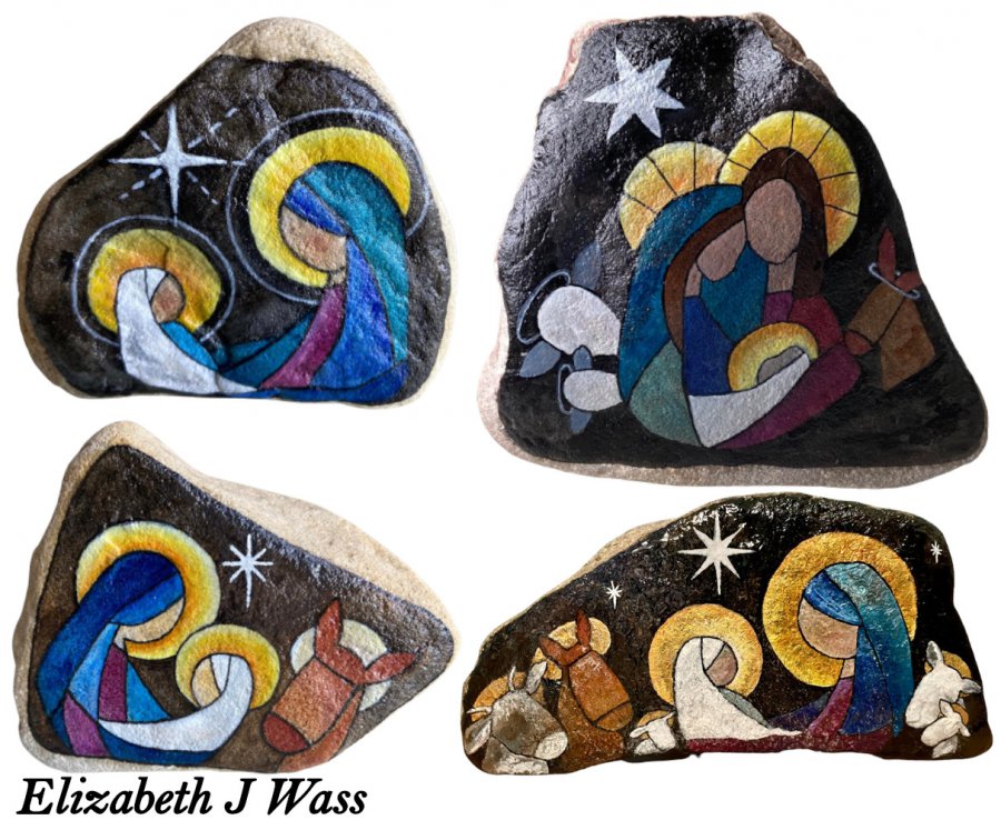 Elizabeth J Wass Nativity painted rock
