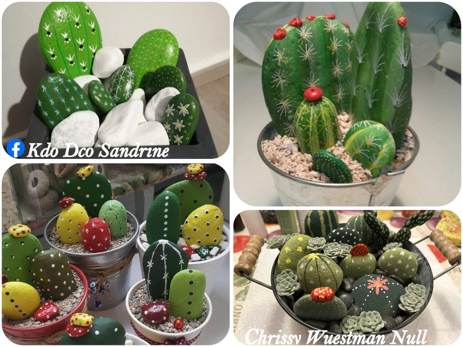 Cactus en galet peint pour décoration