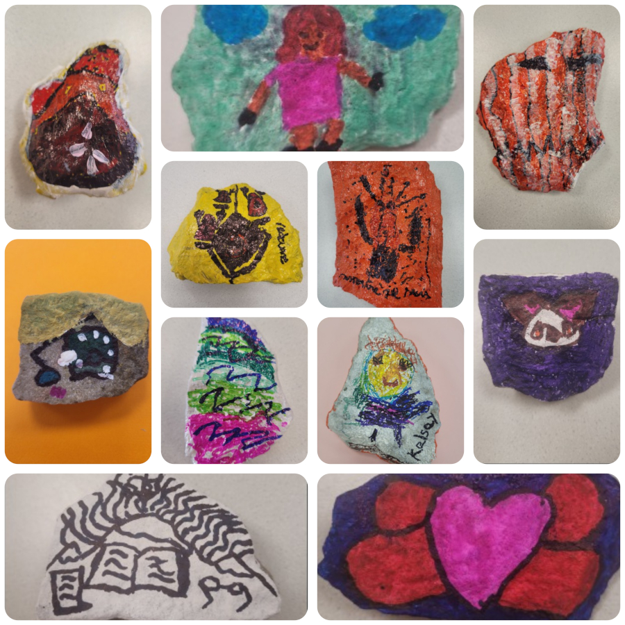 painted rocks made by children in primary school