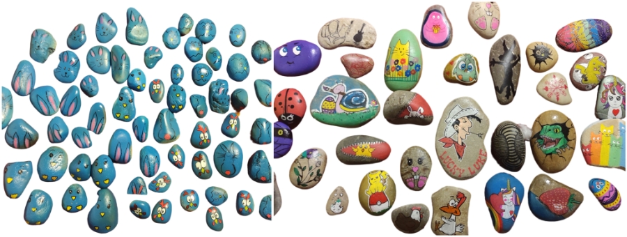 Big treasure hunt with painted rocks for Easter