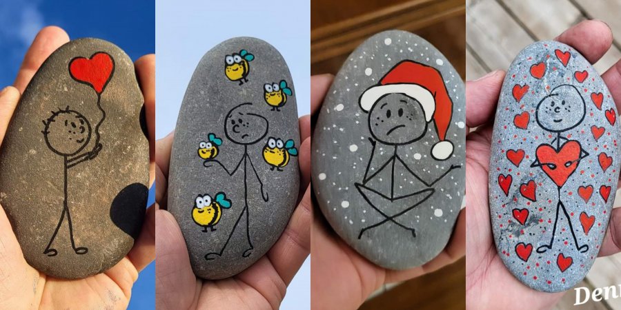 Easy drawings with stick figures on rocks